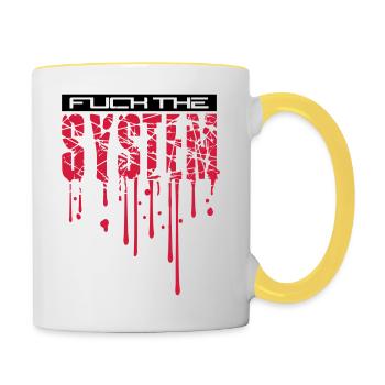 cool blood drops graffiti stamp spray fuck the - Contrasting Mug - white/yellow - Right