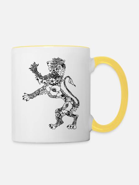 Wappen Löwe - Tasse zweifarbig - Weiß/Gelb