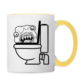 klo toilette scheisse kacke kot wc gefaehrlich baz - Tasse zweifarbig - Weiß/Gelb - Rechts