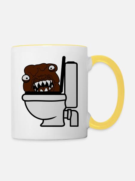 klo toilette scheisse kacke kot wc gefaehrlich baz - Tasse zweifarbig - Weiß/Gelb