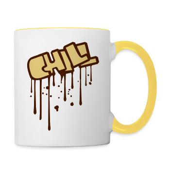 graffiti drops spray stamp text chill sloth - Contrasting Mug - white/yellow - Right