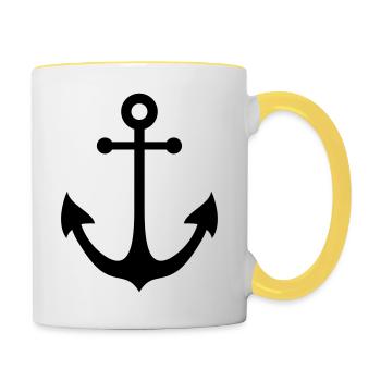 anker boot schiff schwimmen meer matrose kapitaen - Tasse zweifarbig - Weiß/Gelb - Rechts