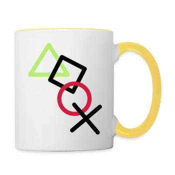 X viereck dreieck symbole controller game kreis lo - Tasse zweifarbig - Weiß/Gelb - Rechts