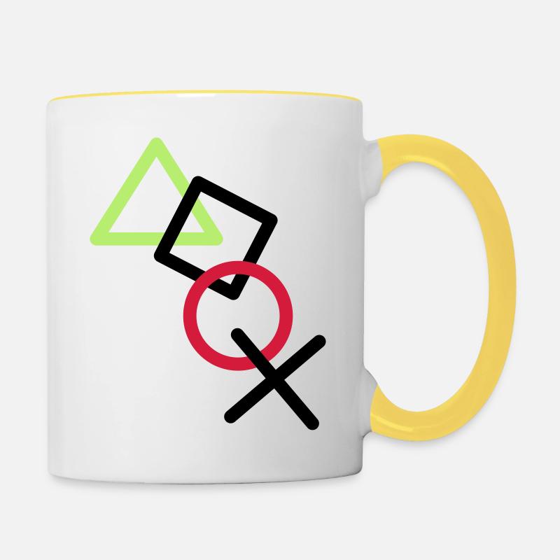 X triangle carré icônes jeu de contrôleur cercle lo - Mug contrasté - blanc/jaune