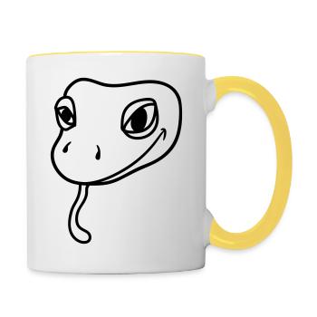 face head gecko lizard real snake reptile - Contrasting Mug - white/yellow - Right