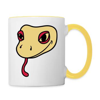 head face gecko lizard real snake reptile - Contrasting Mug - white/yellow - Right