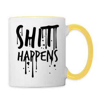 drop graffiti color klex spray shit happens des - Contrasting Mug - white/yellow - Right