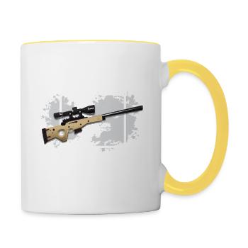 Sniper - sniper löst alle - Tasse zweifarbig - Weiß/Gelb - Rechts
