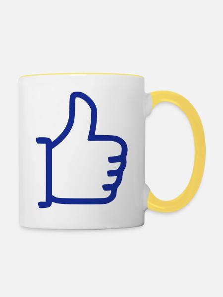 Gefällt mir - Daumen hoch - Tasse zweifarbig - Weiß/Gelb