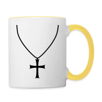 bijoux collier église symbole croix jésus christ - Mug contrasté - blanc/jaune - Droite