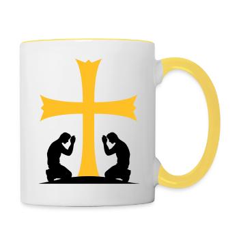 prier église symbole croix jésus-christ christ ka - Mug contrasté - blanc/jaune - Droite