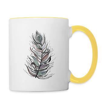 zentangle feather colorful no three - Contrasting Mug - white/yellow - Right