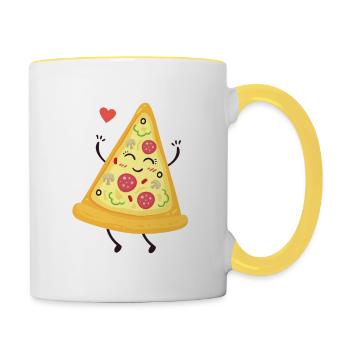 Pizza - Figurine avec morceau de pizza - Mug contrasté - blanc/jaune - Droite