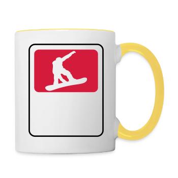 rahmen schild name text fahren snowboard sprung sp - Tasse zweifarbig - Weiß/Gelb - Rechts
