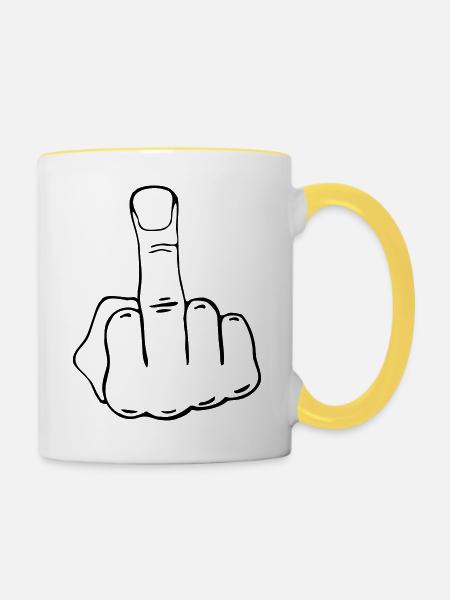 Mittelfinger - Tasse zweifarbig - Weiß/Gelb
