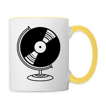 plate vinyl dj music globe club party disco plan - Contrasting Mug - white/yellow - Right