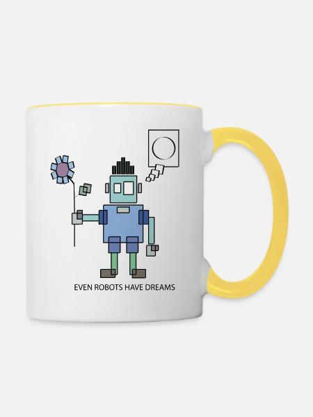 Roboter - Tasse zweifarbig - Weiß/Gelb