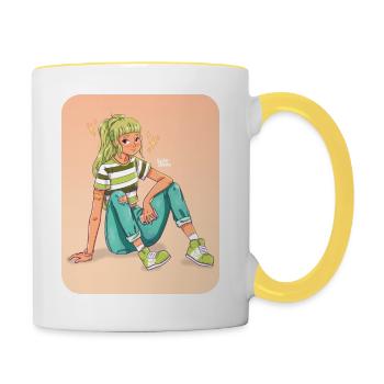 Fille verte - Mug contrasté - blanc/jaune - Droite