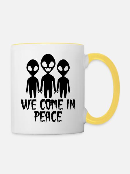 we_come_in_peace__f1 - Tasse zweifarbig - Weiß/Gelb