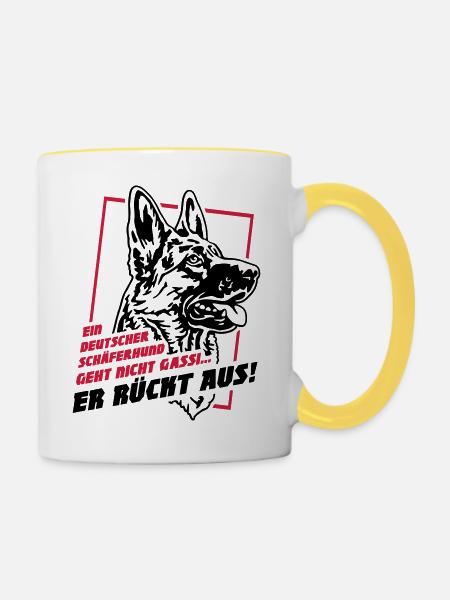 633 Ein Schäferhund geht nicht Gassi, er rückt aus - Tasse zweifarbig - Weiß/Gelb