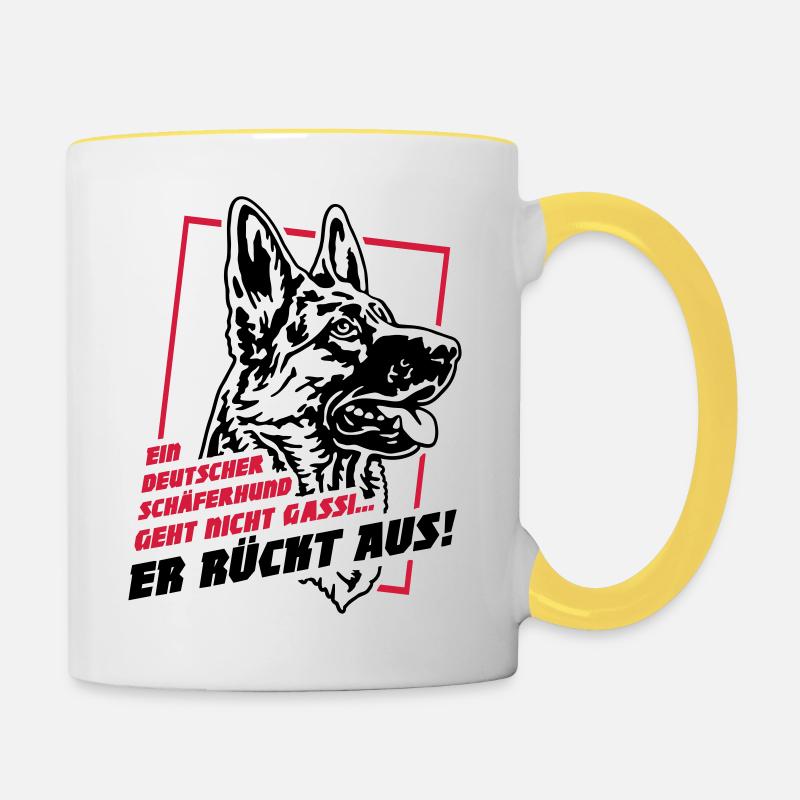 633 Ein Schäferhund geht nicht Gassi, er rückt aus - Tasse zweifarbig - Weiß/Gelb
