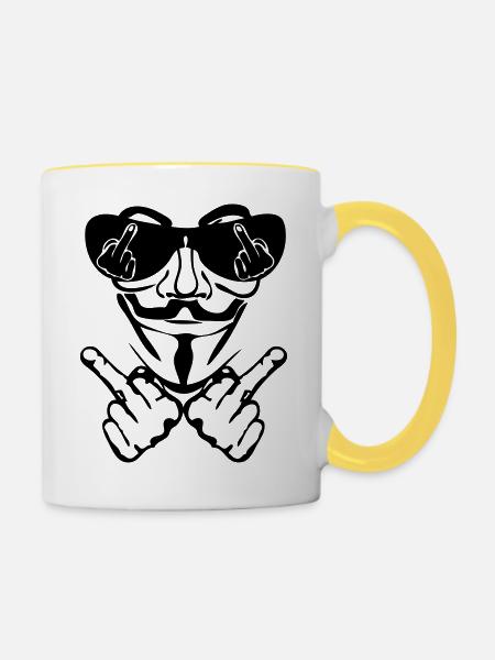 anonyme Maske fick Lünette - Tasse zweifarbig - Weiß/Gelb