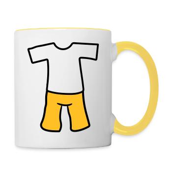 t shirt oberteil kleidung hose anziehen kurze shor - Tasse zweifarbig - Weiß/Gelb - Rechts