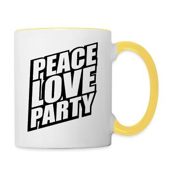 peace love party club feiern team cool shirt text - Tasse zweifarbig - Weiß/Gelb - Rechts