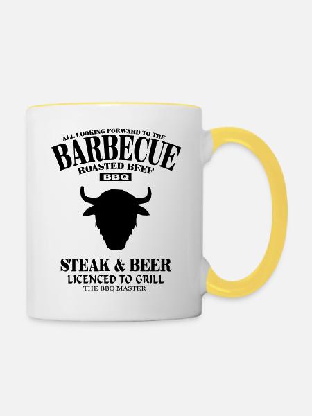Grillen - Barbecue - Tasse zweifarbig - Weiß/Gelb