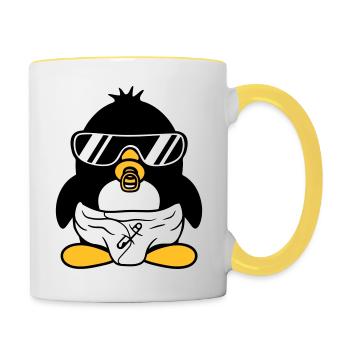 pingouin bébé enfant sucette couche culotte lunettes de soleil lu - Mug contrasté - blanc/jaune - Droite