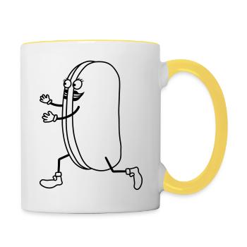 grillwurst broetchen brot frau wuerstchen rennen g - Tasse zweifarbig - Weiß/Gelb - Rechts