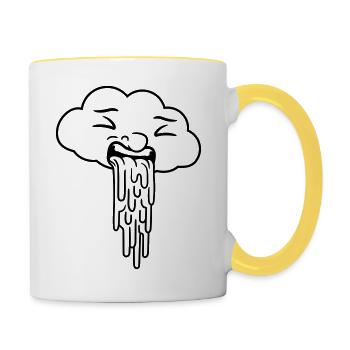 funny puking rain cloud - Contrasting Mug - white/yellow - Right
