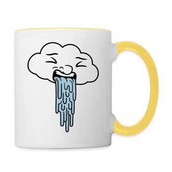 puking funny rain cloud - Contrasting Mug - white/yellow - Right