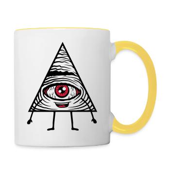 Comic Figur Auge - Tasse zweifarbig - Weiß/Gelb - Rechts