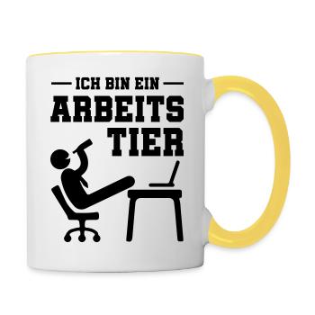 ich bin ein arbeitstier - Tasse zweifarbig - Weiß/Gelb - Rechts
