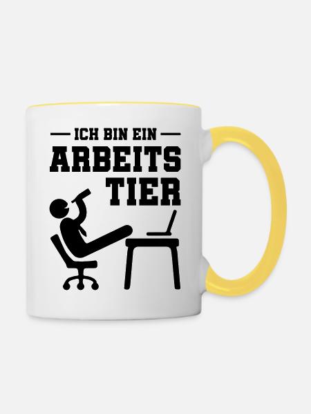 ich bin ein arbeitstier - Tasse zweifarbig - Weiß/Gelb