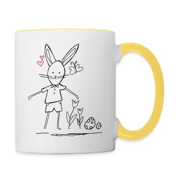 osterhase - Tasse zweifarbig - Weiß/Gelb - Rechts