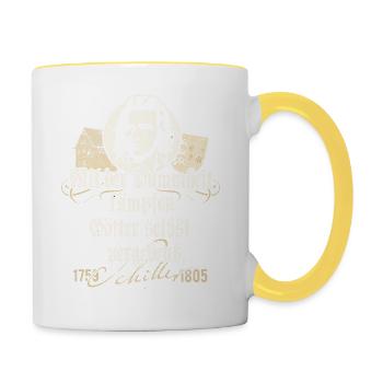 Friedrich Schiller Zitat Dummheit - Tasse zweifarbig - Weiß/Gelb - Rechts