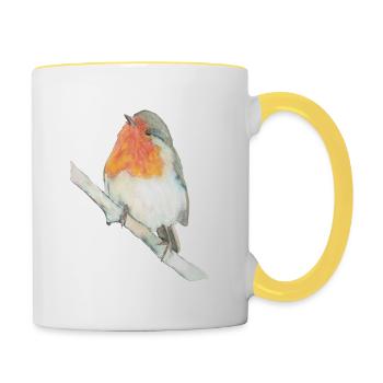 Rotkehlchen - Tasse zweifarbig - Weiß/Gelb - Rechts
