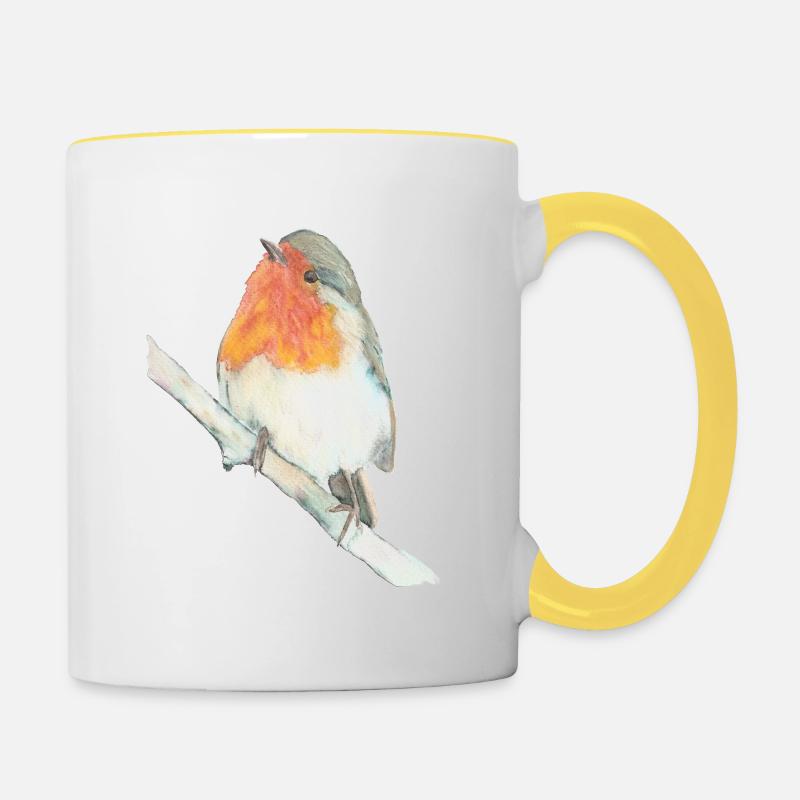 Rotkehlchen - Tasse zweifarbig - Weiß/Gelb