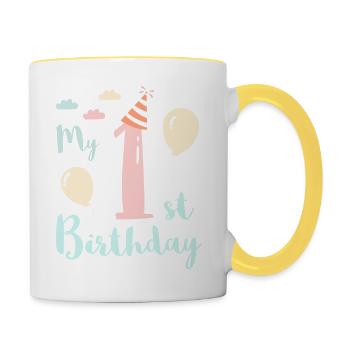 Mein erster Geburtstag - Tasse zweifarbig - Weiß/Gelb - Rechts