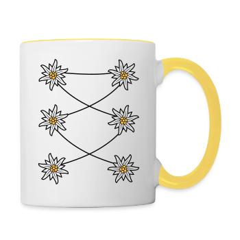 Dirndl Schuerze Edelweiss - Tasse zweifarbig - Weiß/Gelb - Rechts