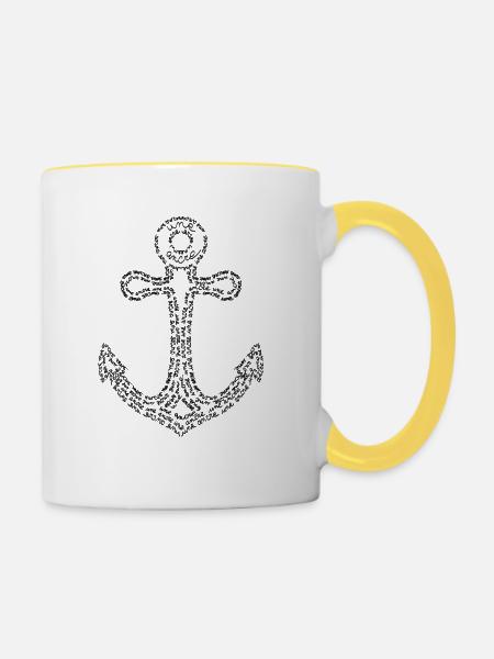 Schwarzer Marineanker - Tasse zweifarbig - Weiß/Gelb