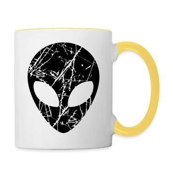 Cracked head alien - Contrasting Mug - white/yellow - Right