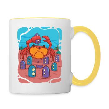 Crab visits underwater city - Contrasting Mug - white/yellow - Right