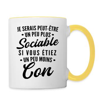 je serais peut être un peu plus sociable - Mug contrasté - blanc/jaune - Droite