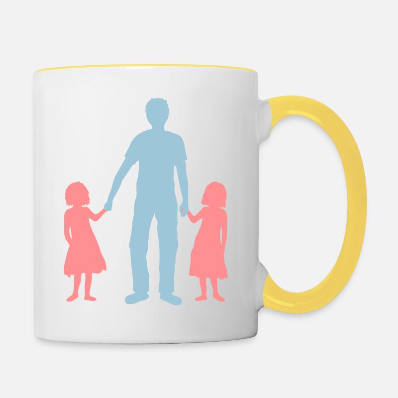 Vater 2 Töchter - Tasse zweifarbig - Weiß/Gelb
