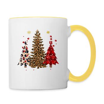 Merry Christmas Buffalo Plaid Trees/ Cheetah Xmas - Contrasting Mug - white/yellow - Right