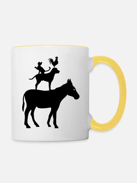 Bremer Stadtmusikanten - Tasse zweifarbig - Weiß/Gelb