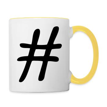 Hashtag Symbol Design - Tasse zweifarbig - Weiß/Gelb - Rechts